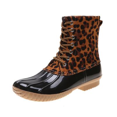 China Fashion Trend Amazon Waterproof Snow Leopard Insulated Duck Rubber Rain Women Saltwater Boots for sale