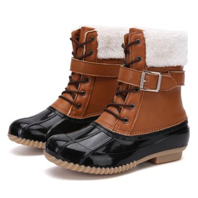 China Seawater Two Tone Women Duck Rain Fashion Trend High Top Outsole Waterproof Ankle Winter Snow Boots for sale