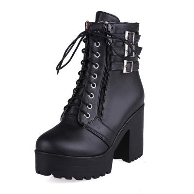 China PU Ankle Shoes Combat Boots Lace Up Woman for sale