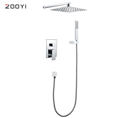 China ZOOYI Modern Square Wall Mounted Rainfall Shower Faucet Set Brass Concealed Water Rain Shower Mixer Set for sale