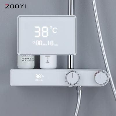 China ZOOYI Shower Faucets Digital Mixer Kit Shower Panel Chrome Wall Metered Glass Shower Set With Temperature Display for sale