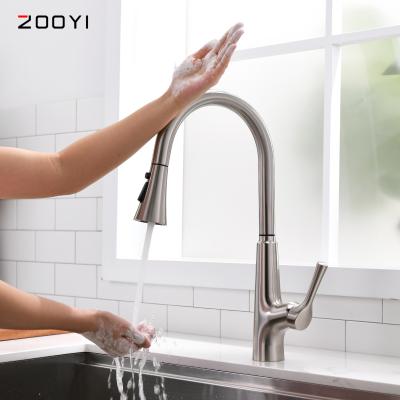 China ZOOYI Sense Faucets Design New 360 Degree Rotation Brushed Nickel Smart Sink Pull Down Touch Kitchen Faucet Sensor for sale