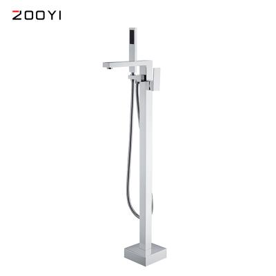 China ZOOYI Single Hand Shower Faucet Brass Free-Standing Hole Floor Mounted Bathtub Faucet for sale