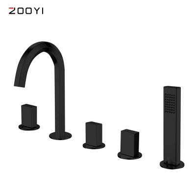 China Without Slide Bar ZOOYI Five Hole Three Hole Tub Faucet Classic Luxury Black Bathroom Tub With Shower Hand for sale