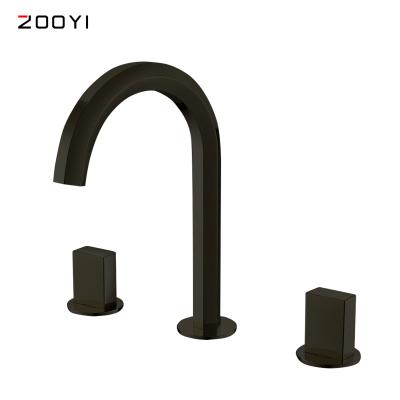 China Wholesale ZOOYI Faucets Factory Wholesale Hot And Cold Black Brass Double Handle 3 Hole Basin Faucet Metered Set for sale