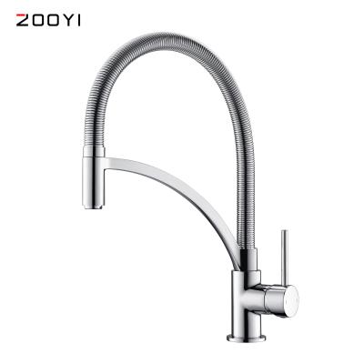 China ZOOYI Modern Contemporary Chrome Flexible Deck Mounted Spring Kitchen Sink Faucets Copper Mixer for sale