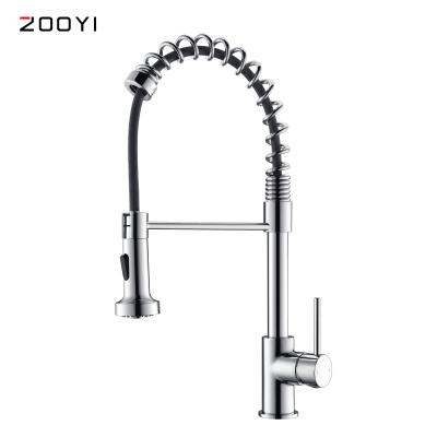 China ZOOYI Wholesale Modern Design Hose Single Handle Hot And Cold Chromed Pull Down Kitchen Sink Faucets for sale