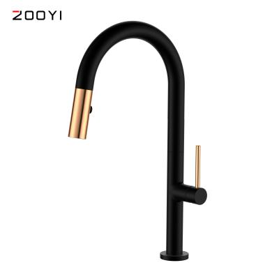 China ZOOYI Modern Modern Sanitary Ware Wash Brass Matte Black Pull Out Spray Head Kitchen Faucet for sale