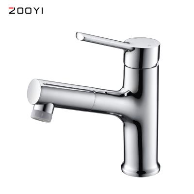 China Modern Metered Faucets ZOOYI Factory Supplier Chrome Face Pull Out Brass Hot And Cold Wash Bathroom Basin Faucet for sale