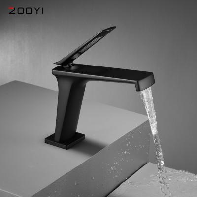 China New Design Hotel ZOOYI Single Lever Metered Waterfall Faucet Basin Faucets Hot And Cold Matte-Black Faucets For Bathroom for sale