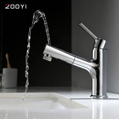 China New Design Bathroom Faucets ZOOYI Gargle Face Brass Water Spout Metered Pull Out Basin Faucet ZOOYI for sale