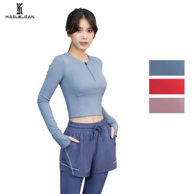 China New Breathable Sports Long Sleeve T-shirt With Half Chest Pad Yoga Tops Women Gym Short Outdoor Running Fitness Sets for sale