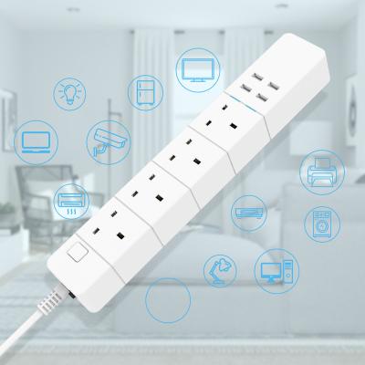 China Best Price WiFi Tuya USB Hub USB Hub 4 Socket Extension 4 Socket Wireless Smart Strip UK Residential / Multipurpose Smart Band IoT Device for sale