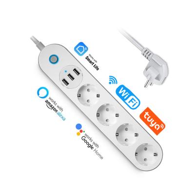 China Tuya EU 16A Smart Socket Power Strip Bar Socket Residential/Multipurpose Extension Cord with 4 AC Outlets and 2 USB Work with Alexa Google Assistant for sale