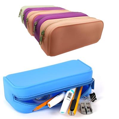 China Schools & Offices Gifts 2020 Promotional Custom Logo Printed Silicone School Pencil Case Silicon School Pencil Case With Zipper for sale