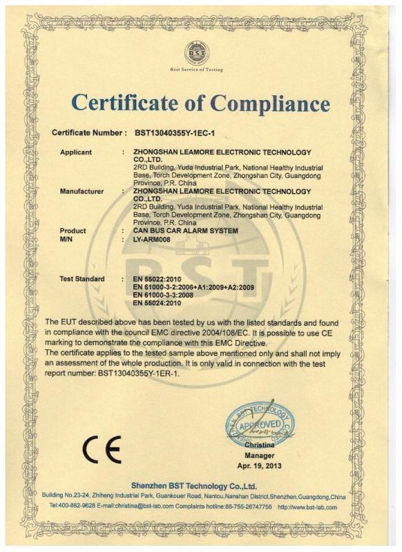 CE - Zhongshan Leamore Electronic Technology Co., Ltd.