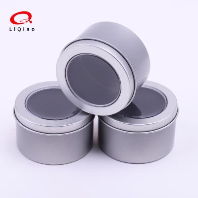 China New Recyclable Round Tin Storage Boxes with Small Silver Window Jewelry Keys Coins Metal Wedding Candy Storage Tin Box Can for sale