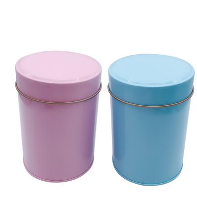 China Tea Cans Size 2 Colors D83 H118mm Round Small Tea Coffee Blue Pink Packing Tin Can for sale