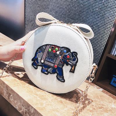 China Cute Night Light Diagonal Elephant Luxury Chain Bag Small Round PU Embroidery Women's Bag Shoulder Chain Bag For Girl for sale