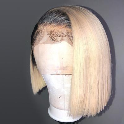 China Wholesale Short T1b/613 Ombre Silky Straight Wave Human Hair Blonde Bob Human Hair Lace Front Wigs For Women Hair Color Straight 100% Density Wig for sale