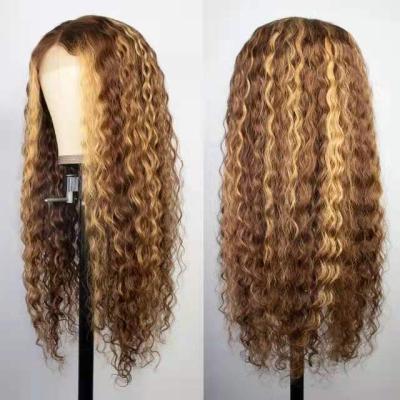 China Water Wave Blonde Accent Curly Hair Wigs Water Wave For Women 100% Natural Hair Short Bob Wig Deep Wave Frontal Wig for sale