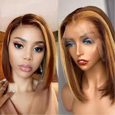 China Straight Bob Wig Lace Front Wig Highlight Wig Hair For Women Colored Hair Wigs With Natural Hairline for sale