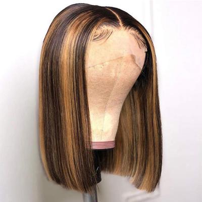 China Wholesale Unprocessed Silky Straight Wave Hair Piece Lace Up Side Color Bob Straight Wave Wigs Ombre Brown 4/27 Closure Wigs for sale