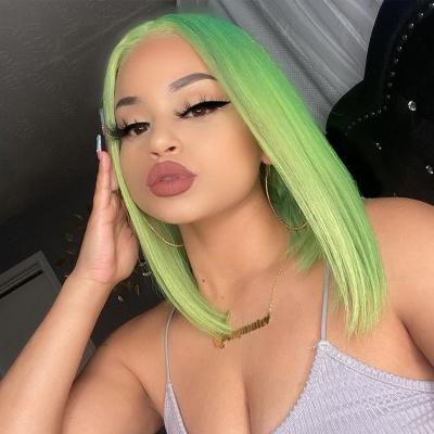 China Transparent Straight Bob Full Cuticle Hair Lace Frontal Closure Wigs Brazilian Silky Straight Highlight Hair Vendors Green Color for sale