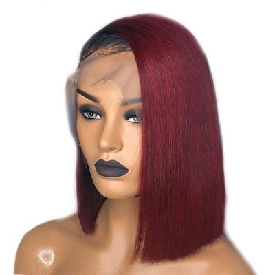 China Hot Selling Baby Hair Short 1B/99J BOB Wine Red Burgundy Color Hair Wigs For Color Women Brazilian Remy Hair Lace Front Wig 13*4 for sale