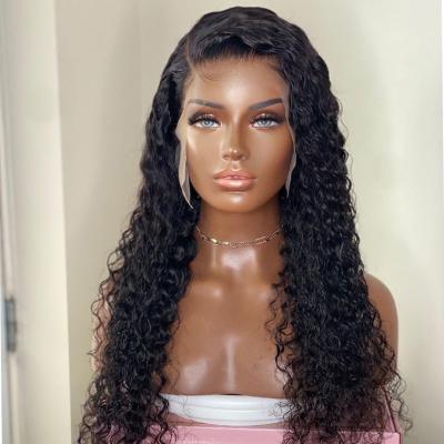 China 30 Inch Peruvian Water Wave Lace Wig Virgin Hair Lace Front Human Hair Wigs Curly 13X4 Water Wave Lace Wig Curly Hair Wigs for sale