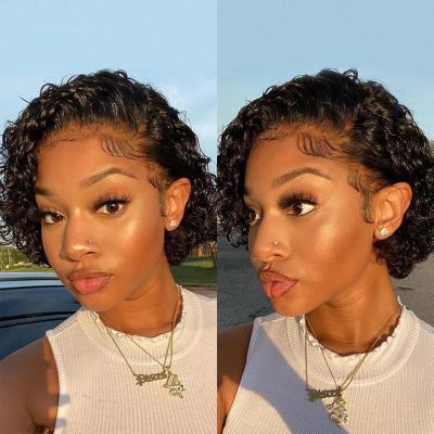 China Jerry Curl Bouncy Curly Short Pixie Curly Bob Lace Wigs Brown Burgundy Hair Lace Up Bob Wigs For Black Women High Density for sale