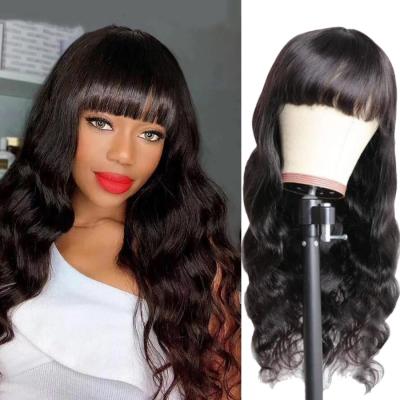 China Body Wave Human Hair Wig With Bangs For Women Colored Bangs Glueless Remy Full Machine Made Brazilian Fringe Wig Bangs Natural Wig Hair for sale