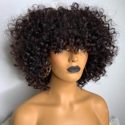 China Jerry Curl Short Curly Pixie Cut Bob Human Hair Wig With Bangs Full Machine Wigs For Women Brazilian Remy Hair Pre Plucked With Baby Hair Of Color for sale