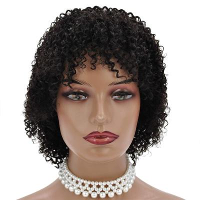 China Jerry Curl Machine Made None Lace Pixie Cut Curly Hair Wigs Lead Wave Wigs With Baby Hair Pre Plucked Kinky Curly Wig for sale