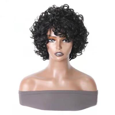 China Full Machine Wig Pixie Cut Human Hair Wig Human Hair Wigs 12Inch Short Natural Brazilian Curly Color 150% Full Density Pixie Cut Machine Wig Human Hair for sale