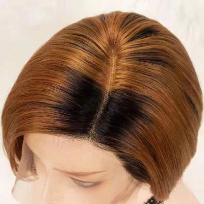 China Blonde Lace Bob Straight Wigs Lace Front Ombre Short Wave Pixie Cut Wig Part Lace Silky Straight Hair Wig For Black Women for sale