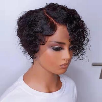 China Hot Selling Remy For Black Women Hair Wigs 2021 Curly Frontal T Piece Lace Wig Pixie Cut Bob T Piece Wigs HD Curly Lace Front Wig Remy Hair for sale