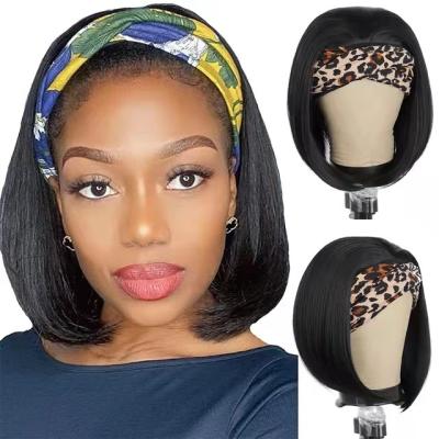 China Straight 100% Straight Hair Bob Headband Human Hair Wig Short Hair Wigs For Black Women Remy Short Bob Human Hair Machine Made Wigs for sale