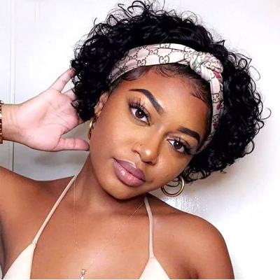 China Jerry Curl Short Headband Wig Brazilian Human Hair Short Curly Wigs For Black Women Cool For Summer Easy To Go for sale