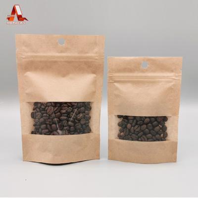 China Barrier biodegradable kraft paper bags ziplock windows kraft resealable pouch recycle paper stand up pouch kraft paper zipper bag for sale