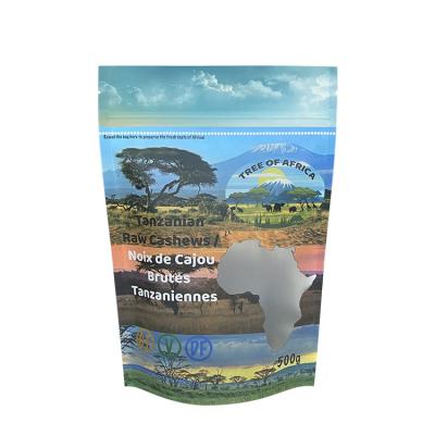 China Custom Printing Moisture Proof Cashew Nuts Packaging Bags Granola Pouch Bag Zipper Holder Up Pouch Window Cereal Resealable Nuts Packaging Pouch for sale