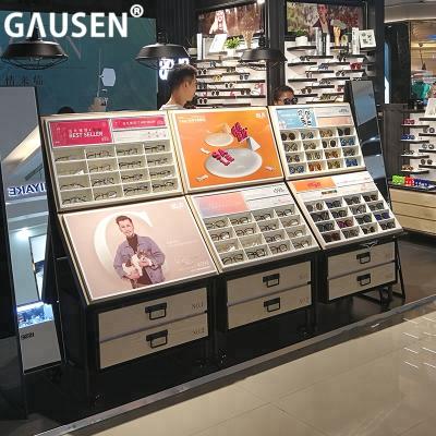 China Optical Shop Customized New Design Sunglasses Shop Wooden Counter Display Rack for sale