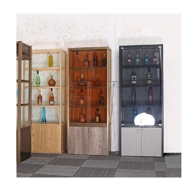 China Retail store//supermarket/office mall aluminum frame wine display cabinet with spotlight and glass partition with glass door cabinet for sale