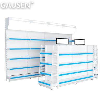 China Optical Store Pharmacy Store Fixtures Design Medical Retail Store Interior Design Custom Pharmacy Wall Display Cabinet With Glass Shelves for sale