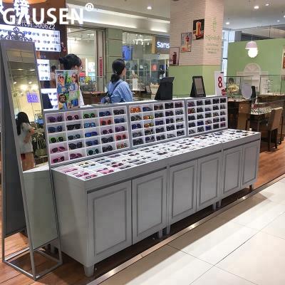 China Modern Wooden Optical Shop Glass Display Showcase / Customized Sunglasses Display Rack for sale