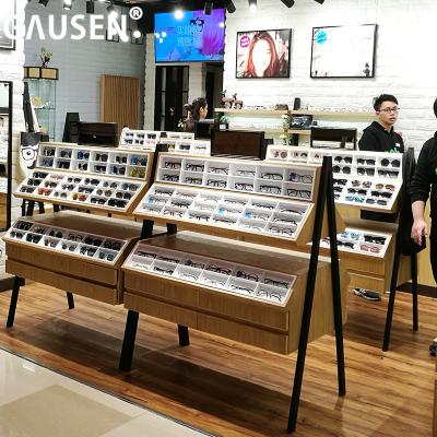 China Optical Shop Wood Optical Shelves Shop Interior Display Racks Optical Shop Furniture Counter Design For Sunglass for sale