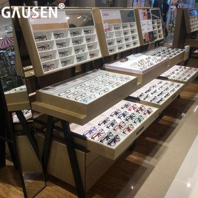 China Black Style Optical Shop Counter Design Wall Mounted Glasses Show Optical Shop Furniture for sale