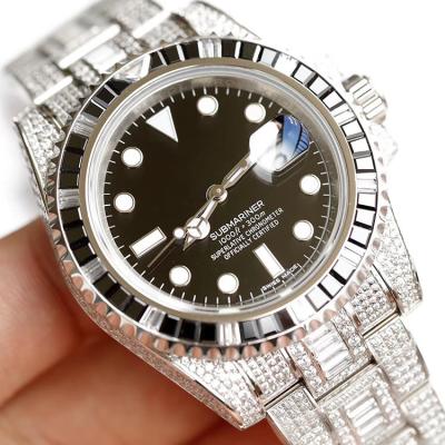 China Mens Automatic Iced Out Watches TW Factory 116610 RL Blue Diamonds Version Hairspring 904l Steel Cal.3135 for sale