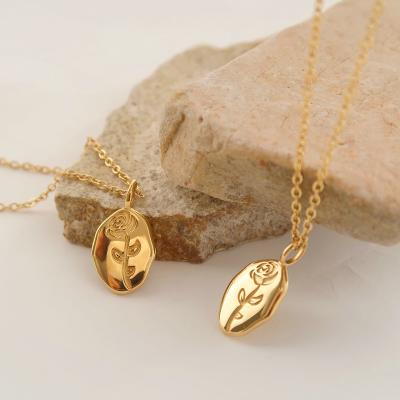 China TRENDY Simple Necklace For Women Jewelry Rose Flower 304 Stainless Steel 18K Gold Plated Pendant for sale