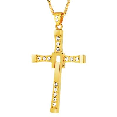 China Simple Design Fashionable Christian Cross 304 Stainless Steel Crystal Pendant Necklace Lady Jewelry for sale